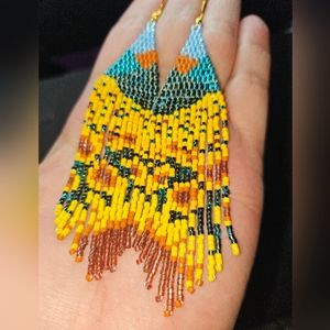 NEW Handmade Beaded Feild  of Sunflower Fringe Earrings